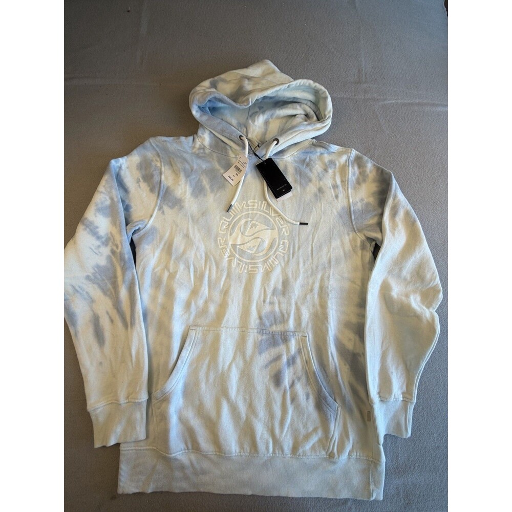 Quiksilver Salty Tie-Dye Hoodie Mens M Blue White Pullover Graphic Pockets